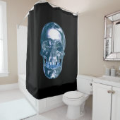Rideau de douche à crâne bleu chrome (En situation)