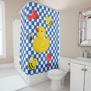 Rideau de douche, À damiers canard bleu blanc jaun