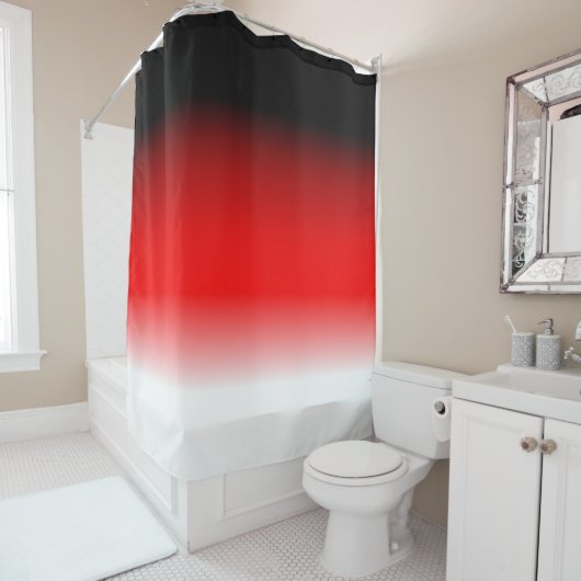 Rideau de douche à dégradé noir, rouge et blanc (En situation)