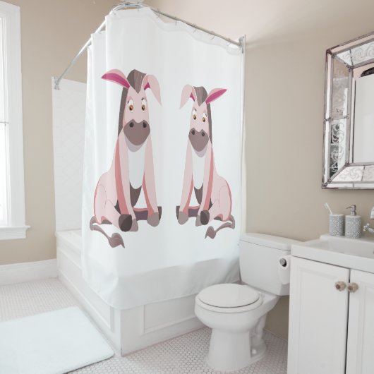 Rideau de douche à Donkey rose - personnalisable (En situation)