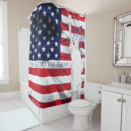 Rideau de douche à drapeau américain (En situation)