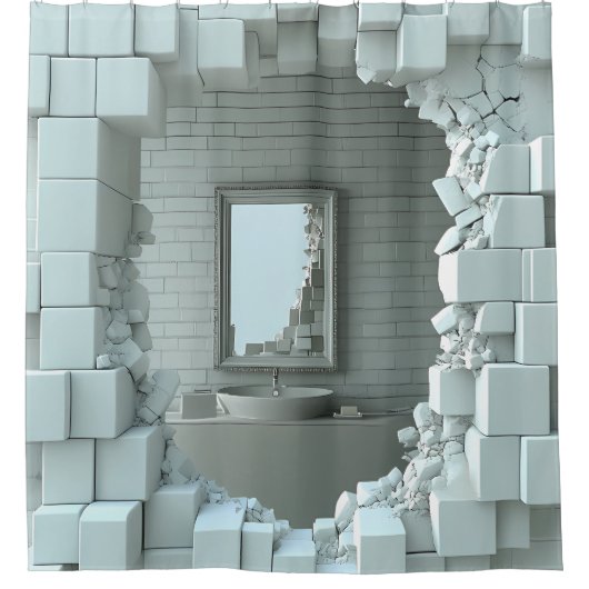 Rideau de douche à effet mur de glace cassé 3D (Devant)