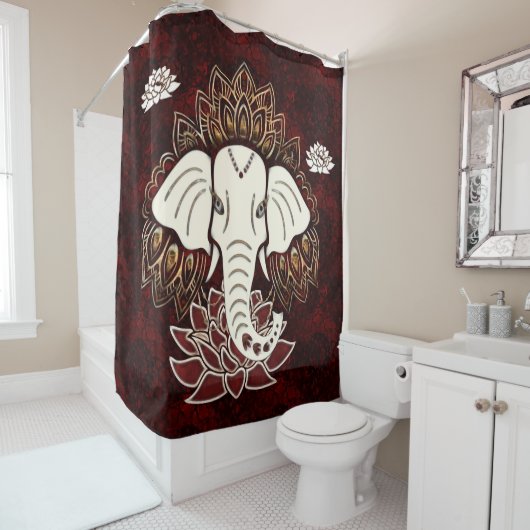 Rideau de douche à éléphant blanc (En situation)