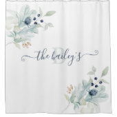 Rideau de douche à fleurs aquarelles monogrammé (Devant)