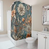 Rideau de douche à fleurs Boho turquoise (En situation)