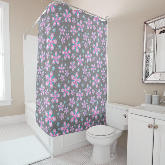 rideau de douche à fleurs et étoiles (En situation)