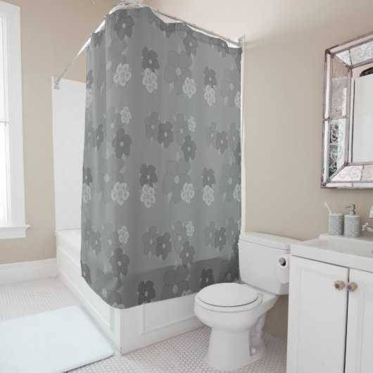 Rideau de douche à fleurs gris mélangé (En situation)
