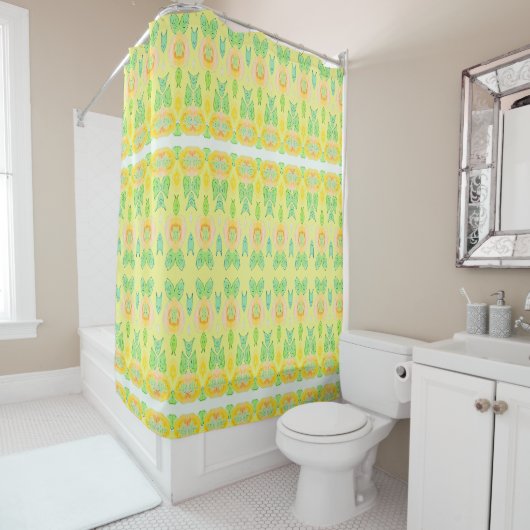 Rideau de douche à fleurs jaune (En situation)