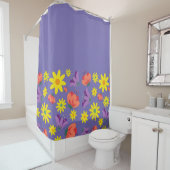 Rideau de douche à fleurs mignonne violet (En situation)