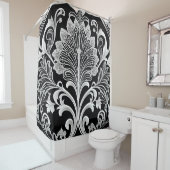Rideau de douche à fleurs noir blanc et gris (En situation)