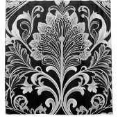 Rideau de douche à fleurs noir blanc et gris (Devant)