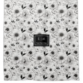 Rideau de douche à fleurs noir et blanc bohème (Devant)