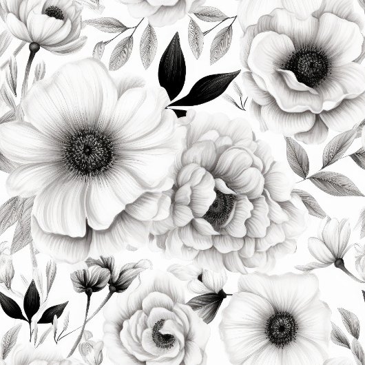 Rideau de douche à fleurs noir et blanc bohème