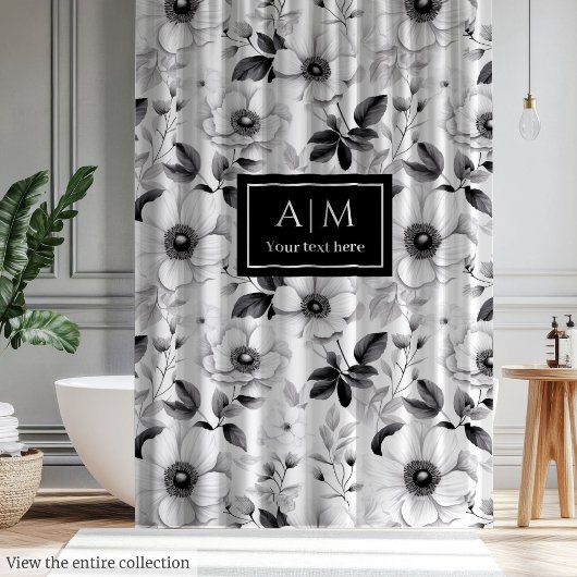 Rideau de douche à fleurs noir et blanc charmant