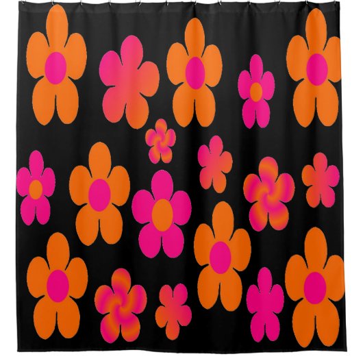 rideau de douche à fleurs rose et orange chaud (Devant)