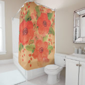 Rideau de douche à fleurs rouge (En situation)