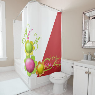 Rideau de douche à fleurs rouge