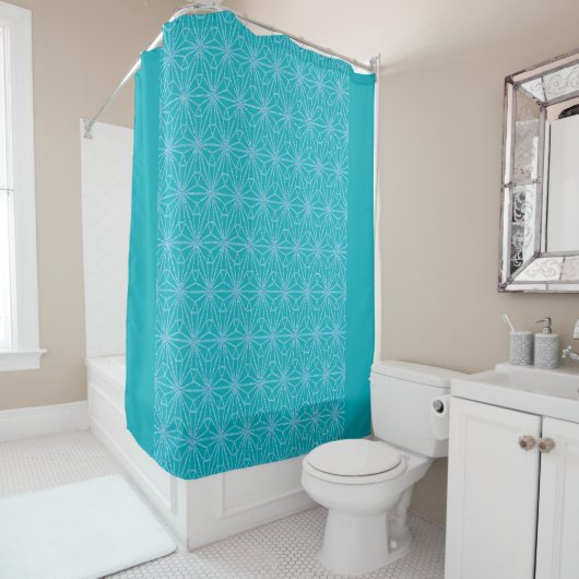 Rideau de douche à fleurs turquoise (En situation)
