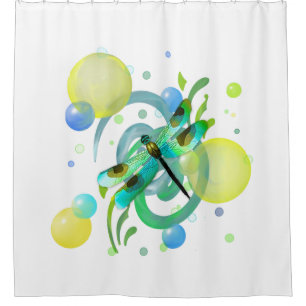 Rideau de douche à libellule bleu vert