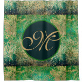Rideau de douche à monogramme abstrait vert et ble (Devant)