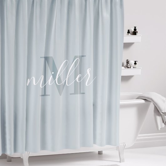 Rideau de douche à monogramme de nom de famille bl