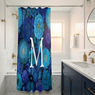 Rideau de douche à monogramme floral bleu marine