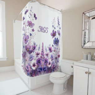 Rideau de douche à monogramme floral Hibiscus pour