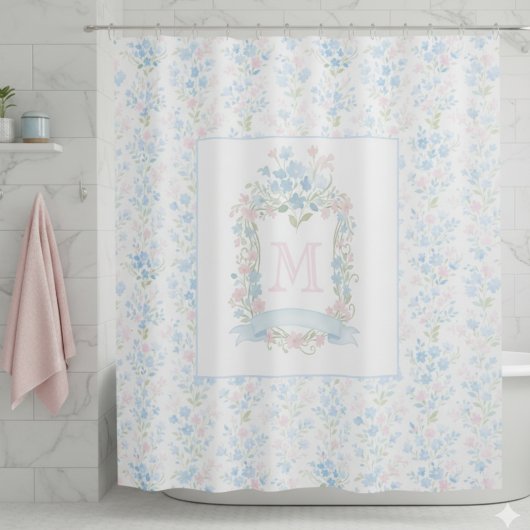 Rideau de douche à monogramme floral personnalisé
