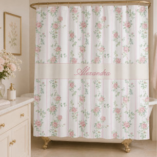 Rideau de douche à monogramme floral rose personna