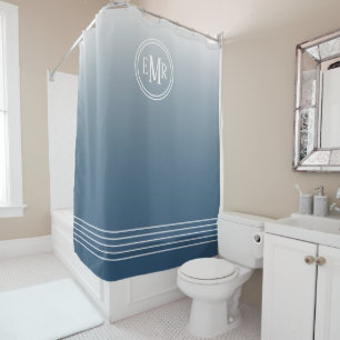 Rideau de douche à monogramme Ombre Bleu