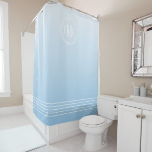 Rideau de douche à monogramme Ombre Bleu