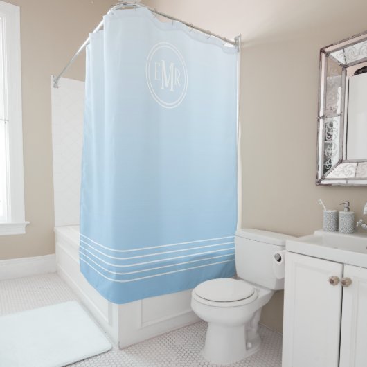 Rideau de douche à monogramme Ombre Bleu (En situation)