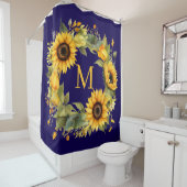 Rideau de douche à monogramme Tournesols (En situation)