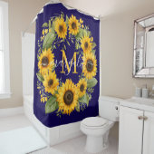 Rideau de douche à monogramme Tournesols (En situation)