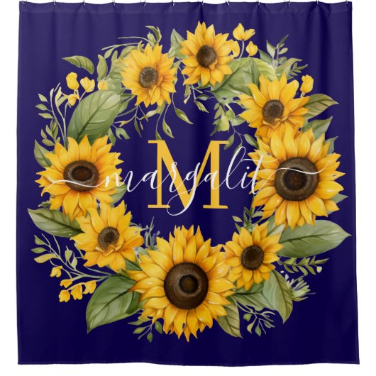 Rideau de douche à monogramme Tournesols (Devant)