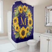 Rideau de douche à monogramme Tournesols (En situation)