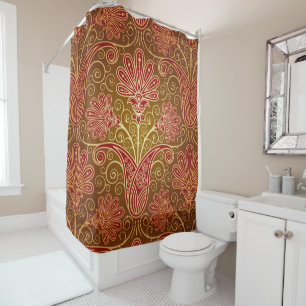 Rideau de douche à motif Brown et rouge Floral