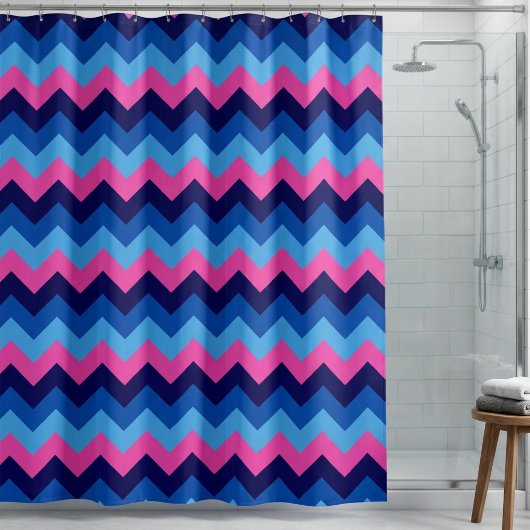 Rideau de douche à motif chevron rose bleu clair