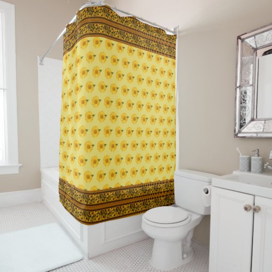 Rideau de douche à motif Daisy jaune (En situation)