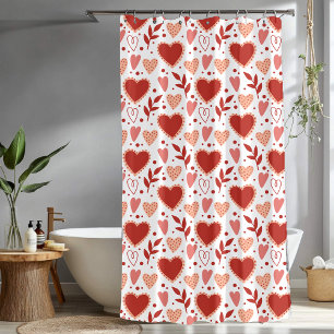 Rideau de douche à motif de cœur rouge et rose pou