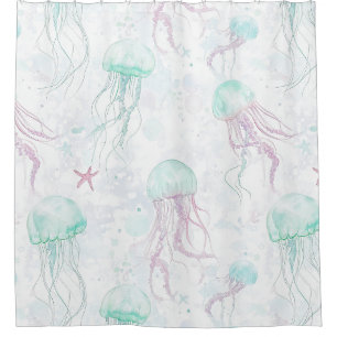 Rideau de douche à motif de méduses à l'aquarelle