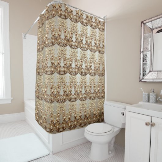 Rideau de douche à motif doré orné (En situation)