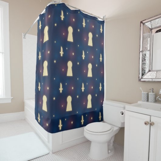 Rideau de douche à motif étoile couteau à clé (En situation)