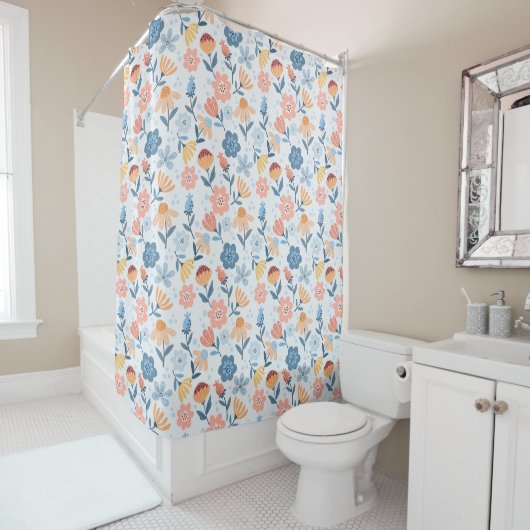 Rideau de douche à motif floral (En situation)