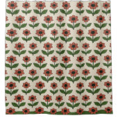 Rideau de douche à motif floral rouge et vert (Devant)