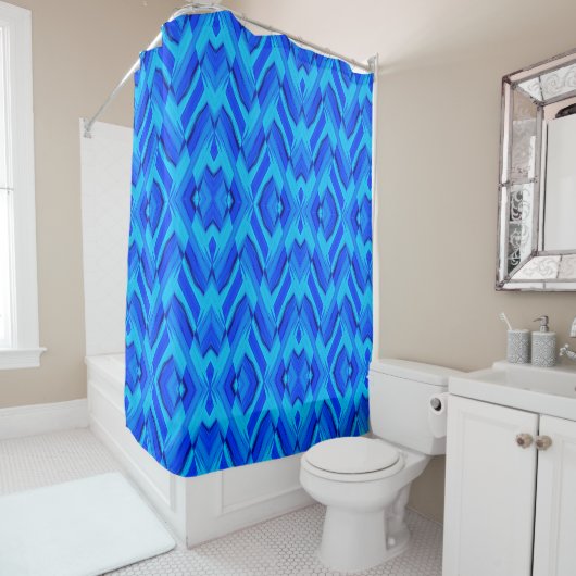 Rideau de douche à motif marbré cobalt complexe (En situation)