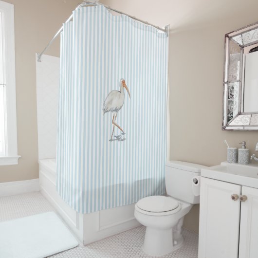 Rideau de douche à motif rayure Ibis blanc côtier (En situation)