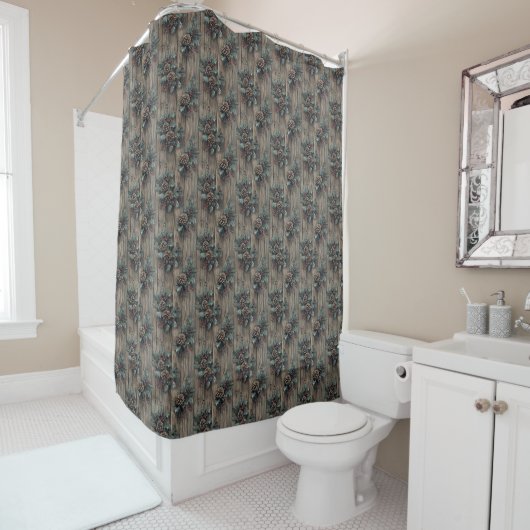 Rideau de douche à motif rustique (En situation)