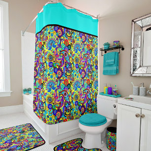 Rideau de douche à motifs fleuris paisley vifs