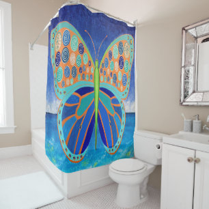 Rideau de douche à papillon bleu